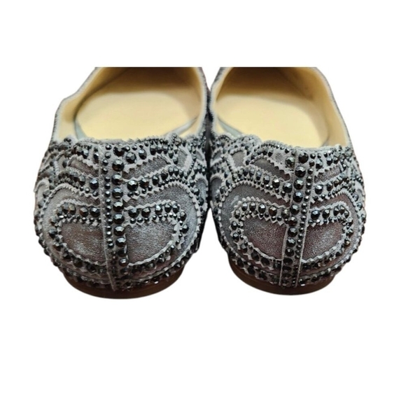 Badgley Mischka Gunmetal Gigi Crystal Platinum Pointed Toe Ballet Flats Shoes 9 - Picture 9 of 15